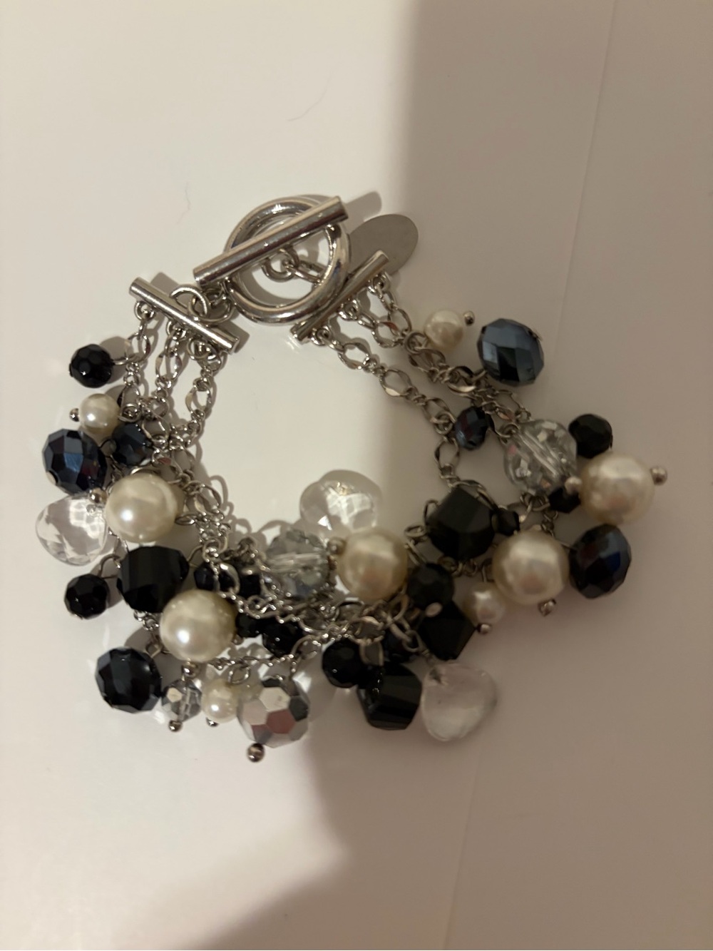 White House Black Market Black, White & Silver Multi-Strand Charm Bracelet
